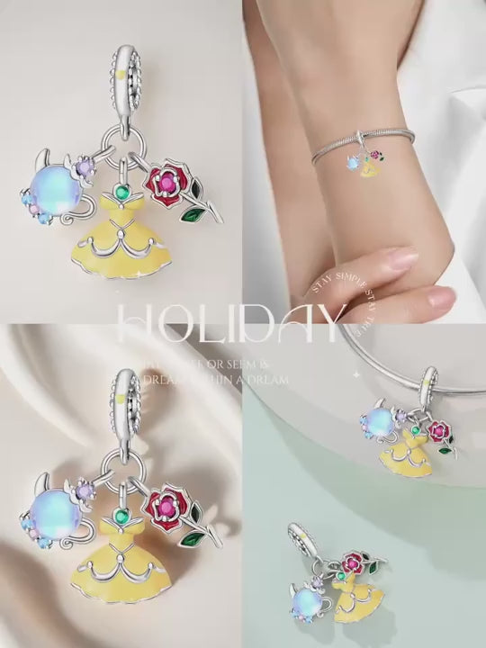 1 pezzo ciondolo a forma di rosa in ossido di zirconio d'argento sterling, accessorio per braccialetto e collana da donna, componente per bigiotteria fai da te