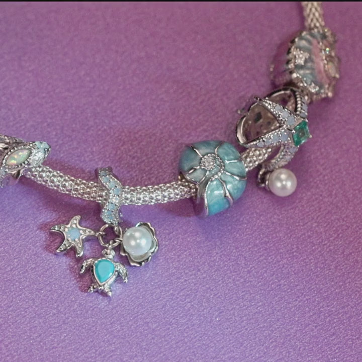 Wostu perline charms in argento sterling serie oceano wostu, tartaruga marina blu, stella marina, per bracciali, collane, gioielli estivi, regalo per donne
