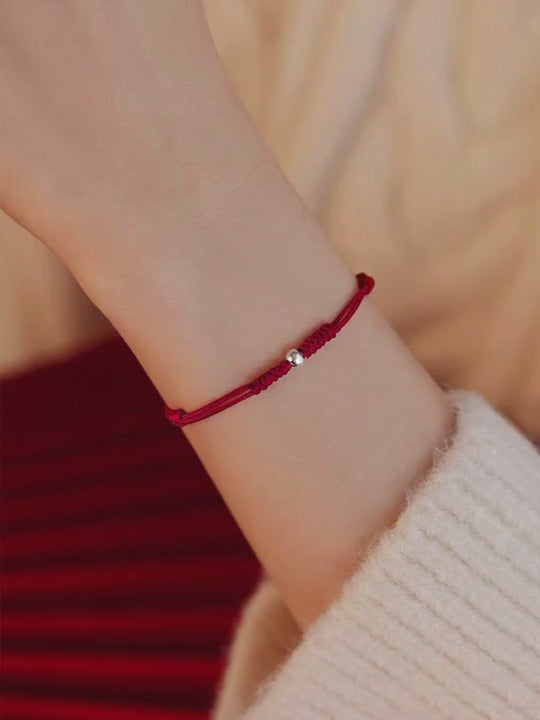Braccialetto in argento sterling 925 lucky, con perla traforata, braccialetto intrecciato rosso, braccialetto da donna adatto come regalo di san valentino per ragazze