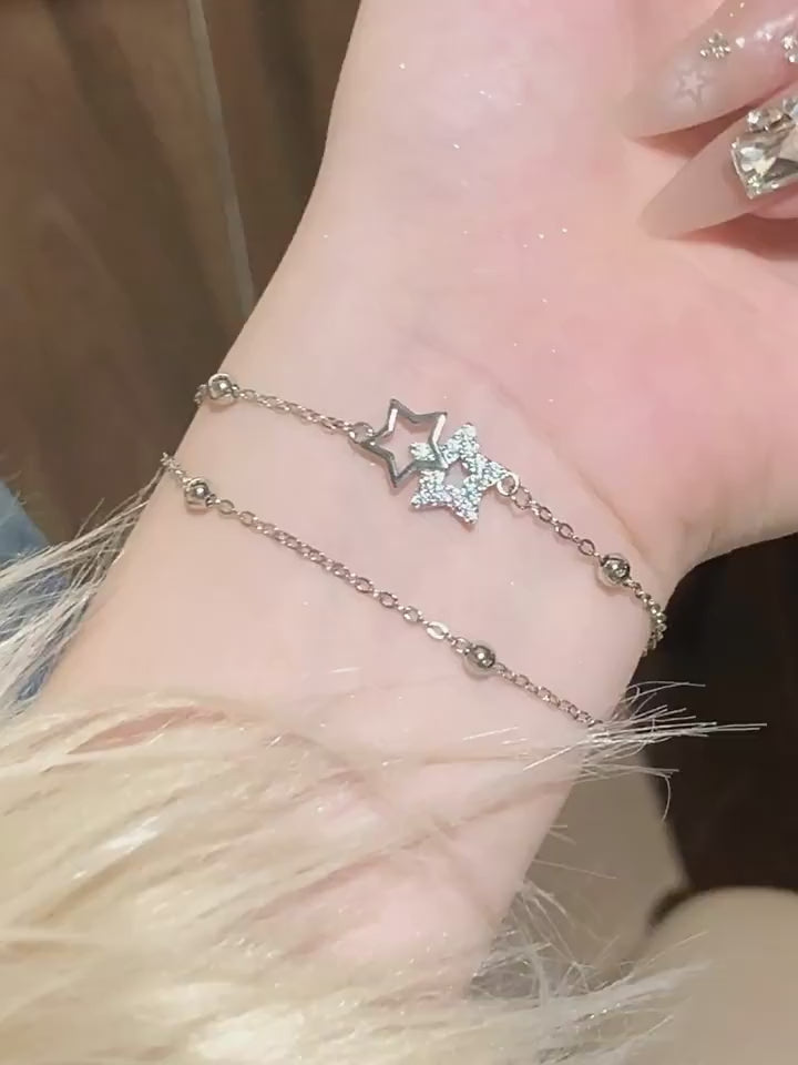 Balmora 1 pezzo braccialetto minimalista di moda in argento sterling s925 a doppio strato a forma di cuore 16+3cm, adatto per ragazze/donne/fidanzate/madri, regalo da indossare per feste retro, appuntamenti, compleanni