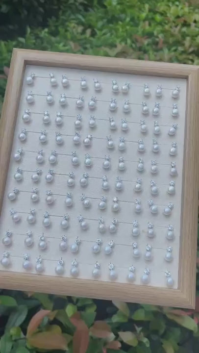 1 coppia di orecchini in argento 925 con perle bianche d'acqua dolce e zirconia cubica in stile principessa, idea regalo per amici (dimensione perla: 7-8mm)