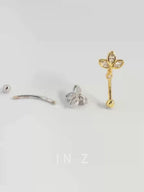 1 pezzo ornamento per l'ombelico in argento 925 con diamanti a forma di quadrifoglio, fiore, ombelicale, loto e oro, adatto per donne, uso quotidiano, per beach e vacanze di compleanno