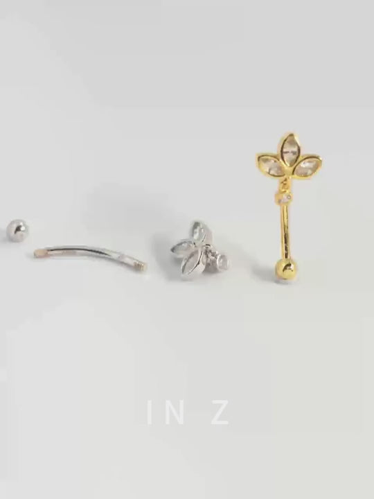1 pezzo ornamento per l'ombelico in argento 925 con diamanti a forma di quadrifoglio, fiore, ombelicale, loto e oro, adatto per donne, uso quotidiano, per beach e vacanze di compleanno