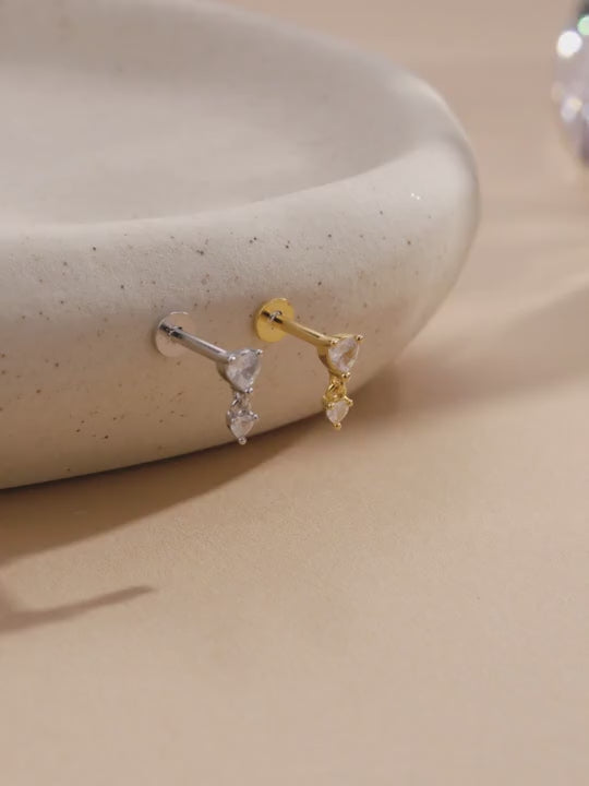 Elerunis 1 pezzo orecchino a perno in argento sterling 925 con doppia fibbia a forma di cuore, adatto per l'uso quotidiano, matrimonio, festa, fidanzamento, anniversario, san valentino