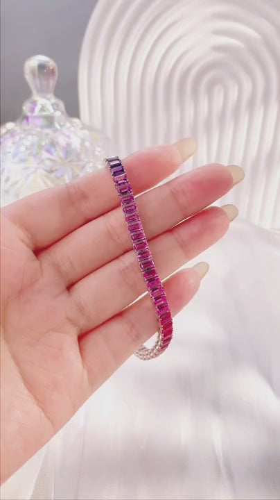 1 braccialetto da tennis in argento sterling placcato oro bianco con 100% zaffiro arcobaleno da 5 mm, adatto per uso quotidiano delle donne.
