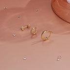 Elerunis 3 pezzi set di orecchini a cerchio in argento sterling 925 con zirconia cubica, placcati in oro 18k, adatti per cartilagine, ear cuff, piccoli orecchini a perno, gioielleria fine da donna per uso quotidiano, matrimonio, san valentino (solo 3