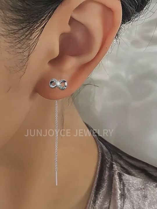 1 paio di eleganti orecchini con simbolo dell'infinito in argento sterling 925, decorati con zirconi e nappine lunghe, gioielli per orecchini da indossare quotidianamente, per appuntamenti, in primavera/estate, per laurea, san valentino