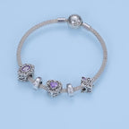 Bamoer 1 pezzo ciondolo con goccia love in collezione in argento sterling 925 con pietra viola brillante adatto per braccialetto ciondolo con perline con motivo vintage