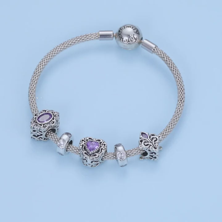 Bamoer 1 pezzo ciondolo con goccia love in collezione in argento sterling 925 con pietra viola brillante adatto per braccialetto ciondolo con perline con motivo vintage