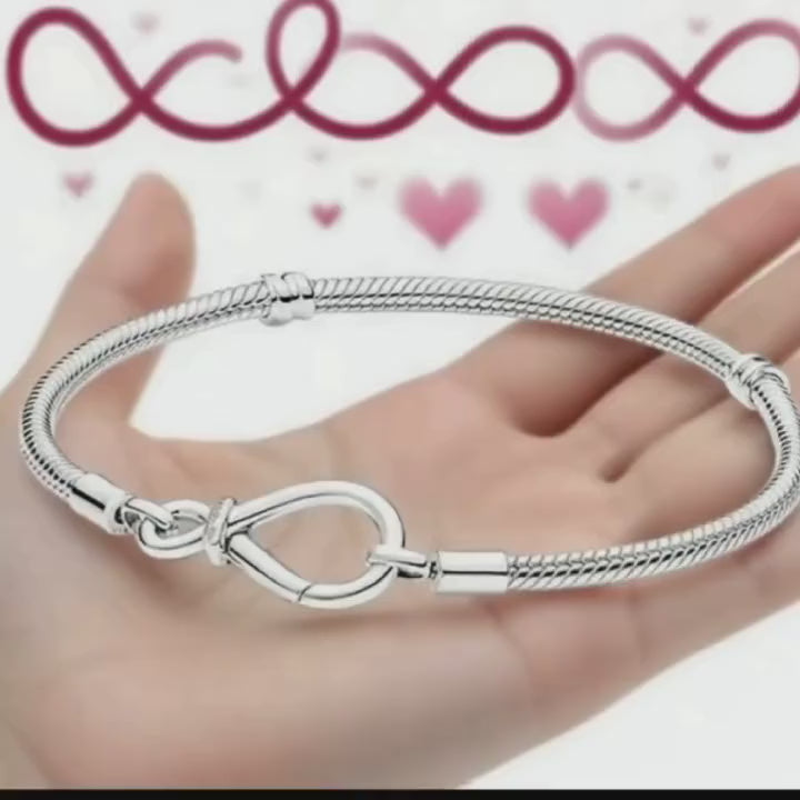 Nuovo design braccialetto con simbolo dell'infinito e ossa di serpente, adatto per bracciale fai-da-te in argento sterling 925, gioiello alla moda ed elegante per donne, adatto per compleanni e matrimoni