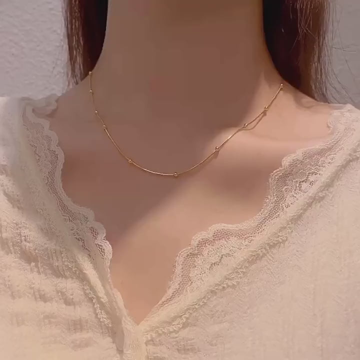 Balmora 1 pezzo collana regolabile con perline scintillanti placcate in oro vintage semplice in argento sterlina s925, per donne e ragazze, gioiello alla moda per uso quotidiano, feste e regali