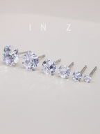 Set di orecchini a bottone in argento sterling 925 | orecchini a bottone ipoallergenici placcati in oro bianco | orecchini a bottone in zircone cubico per donne, ragazze, uomini (3mm, 4mm, 5mm, 6mm) gioielli nuziali e per fidanzamento