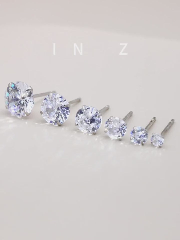Set di orecchini a bottone in argento sterling 925 | orecchini a bottone ipoallergenici placcati in oro bianco | orecchini a bottone in zircone cubico per donne, ragazze, uomini (3mm, 4mm, 5mm, 6mm) gioielli nuziali e per fidanzamento