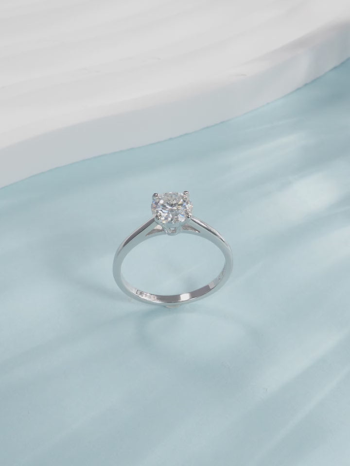 Modian anello in argento sterling 925 con moissanite rotonda di colore d di 1ct per donne, gioielleria nuziale romantica per anello di fidanzamento, decorato con un anello di strass