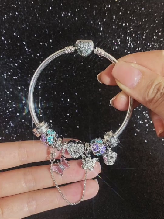 1 pezzo perla decorativa 925 in argento sterling di moda con fiori in viola rosa, adatta per braccialetti, bangle, fai da te, accessori e outfit quotidiani per ragazze