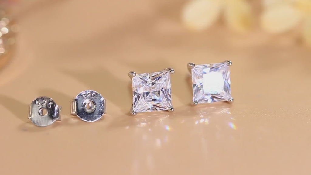 1 paio di orecchini a perno quadrati in argento sterling 925 puro con taglio a principessa e brillantini di zircone cubico 5a lucidi per donne bambine , gioielli di fidanzamento e regali accessori quotidiani