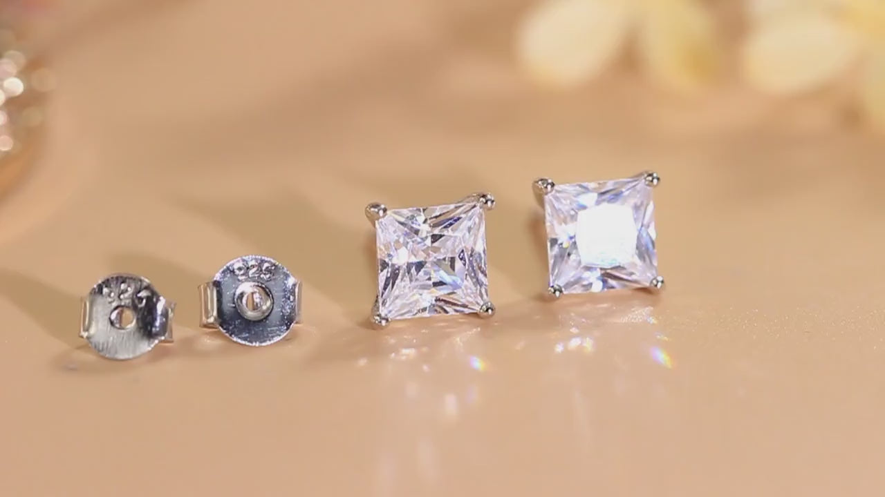 1 paio di orecchini a perno quadrati in argento sterling 925 puro con taglio a principessa e brillantini di zircone cubico 5a lucidi per donne bambine , gioielli di fidanzamento e regali accessori quotidiani