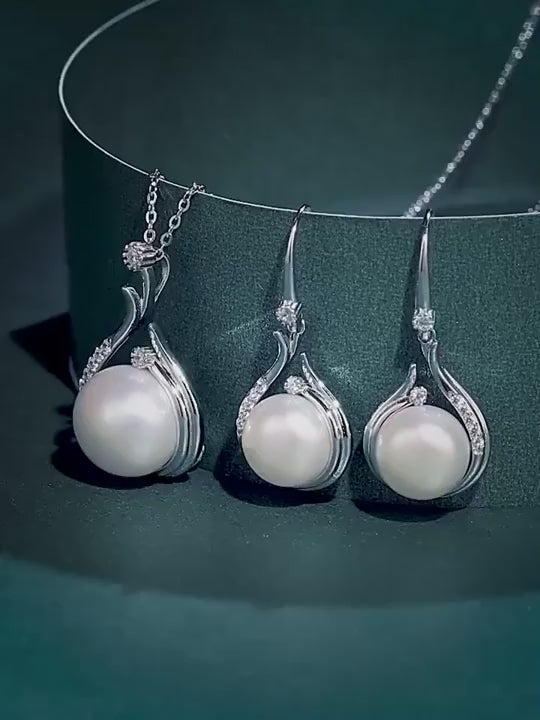 3 pezzi set di gioielli in argento sterling 925 con collana e orecchini con perle e zirconi cubici, elegante stile vintage con perle e zirconi cubici, regalo perfetto per san valentino