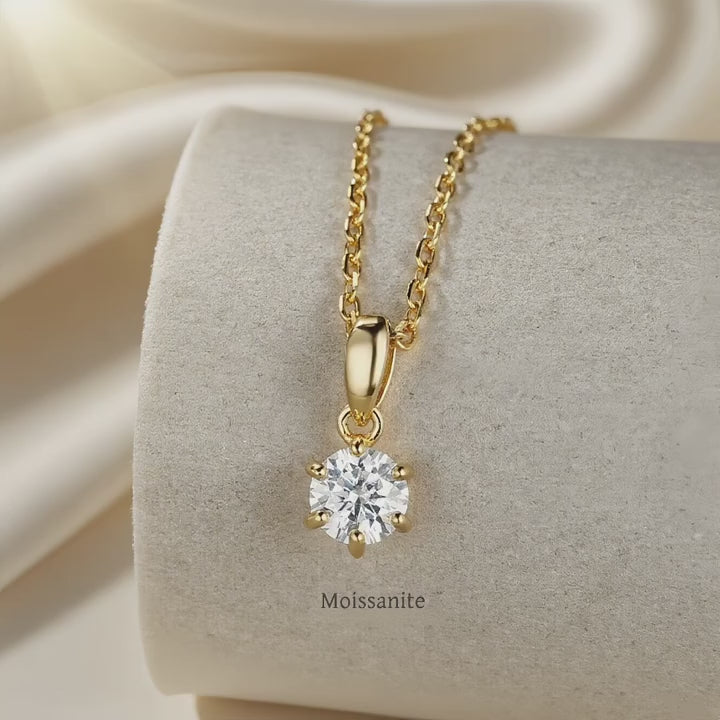 1 collana di diamanti mosan trasparenti senza colore a forma di rotonda a 6 artigli in argento 925, adatta per le spose del matrimonio.