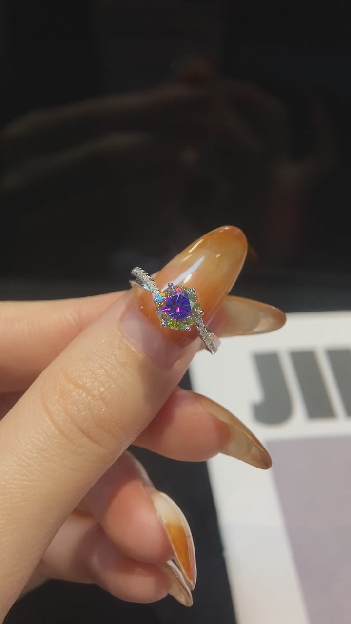 Newsoul 1 pezzo anello di fidanzamento e matrimonio con diamante moissanite multicolore di lusso reale da 1 ct di colore d, con braccio intrecciato, per donne, gioielli di moda in argento sterling 925 per matrimoni