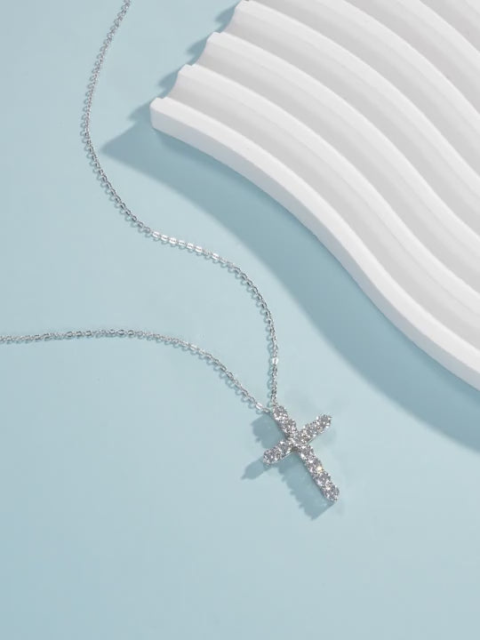 Modian collana modian con pendente a croce in argento sterling 925 con catena a maglie raffinate, ornata di moissanite di colore d, gioiello di qualita da regalo per le donne