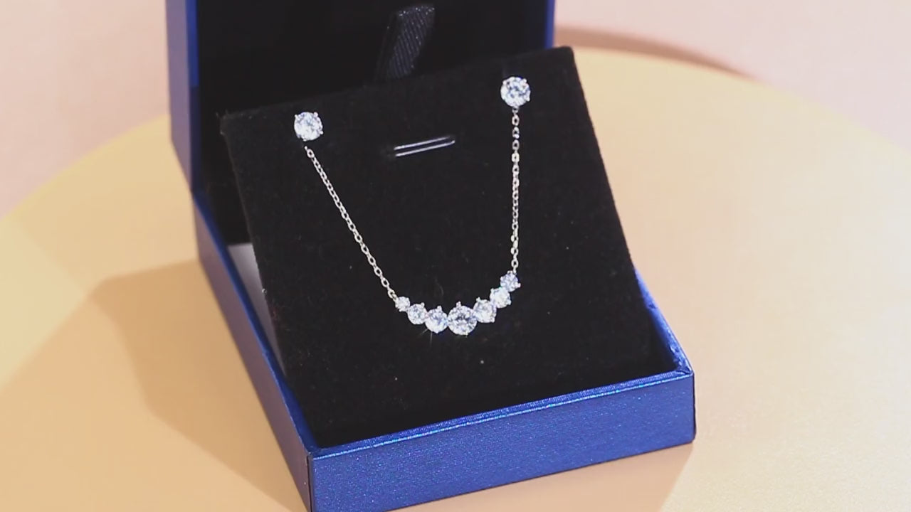 1 set gioielli in argento sterling 925 composto da collana con pendente e orecchini, con zirconi cubici scintillanti a forma rotonda, elegante set per matrimonio, cerimonia nuziale o eventi formali, adatto per donne