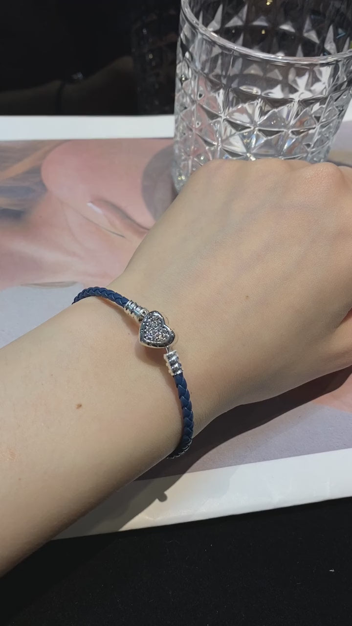 1 pezzo braccialetto elegante in corda di pelle con perla a forma di cuore in argento sterling 925 da 16-22 cm, con charms colorati, regalo per anniversario, gioielleria fine per donna, per san valentino