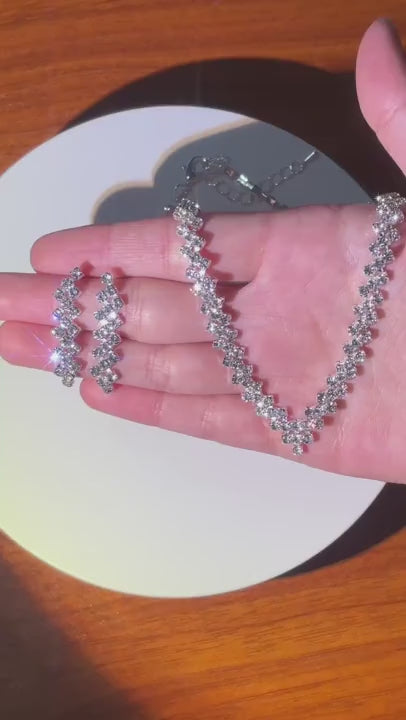 1 pezzo collana + 1 paio orecchini set di collana e orecchini alla moda e lussuosi incastonati di strass, adatto per le spose al matrimonio, banchetto, feste