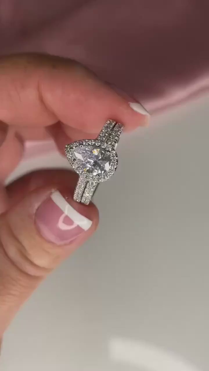 Set di 2 anelli in argento sterling 925, 1 anello con fila singola e 1 anello ovale da 2 carati, elegante set di anelli impilabili, ideale per donne per appuntamenti, feste, anniversari e altre occasioni,regalo di gioielleria raffinato