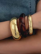 1 set di gioielli dorati composto da bracciale a fascia geometrico, anello chunky, set di bracciali e anelli coordinati, set di bracciali e anelli chunky minimalisti per donne
