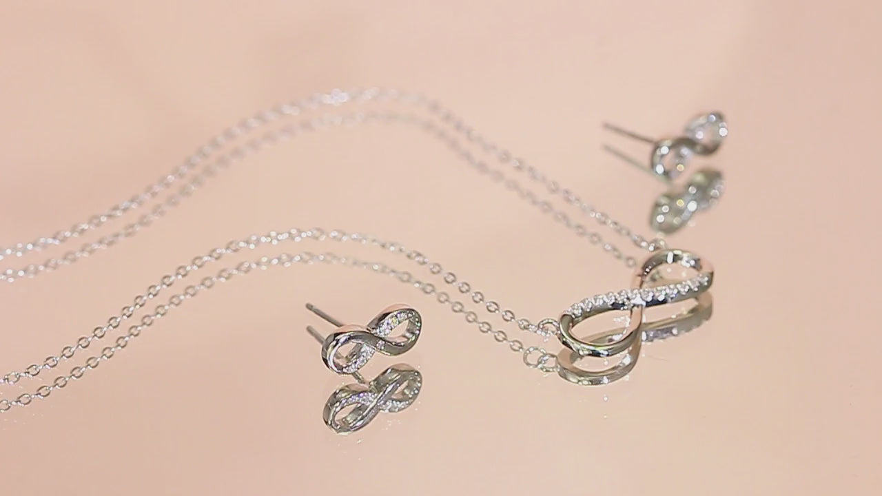 1 set, orecchini e collana in argento sterling 925 con il simbolo dell'infinito e zirconi, set di gioielli per feste, matrimoni e fidanzamenti per le donne