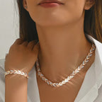 1 set di braccialetto e collana in oro rosa con cristalli intrecciati, gioielleria elegante e adatta per donne, indicata per banchetti e feste