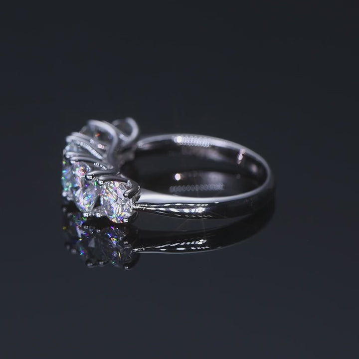 Xujia 1 anello 5 pietre per donna con taglio rotondo in moissanite, anello di fidanzamento in argento sterling 925 al 100%, colore d-e, vvs1, 6,5mm&6mm&5mm moissanite, anello da anniversario di matrimonio, gioielli, regali, con certificato gra da 6,5mm